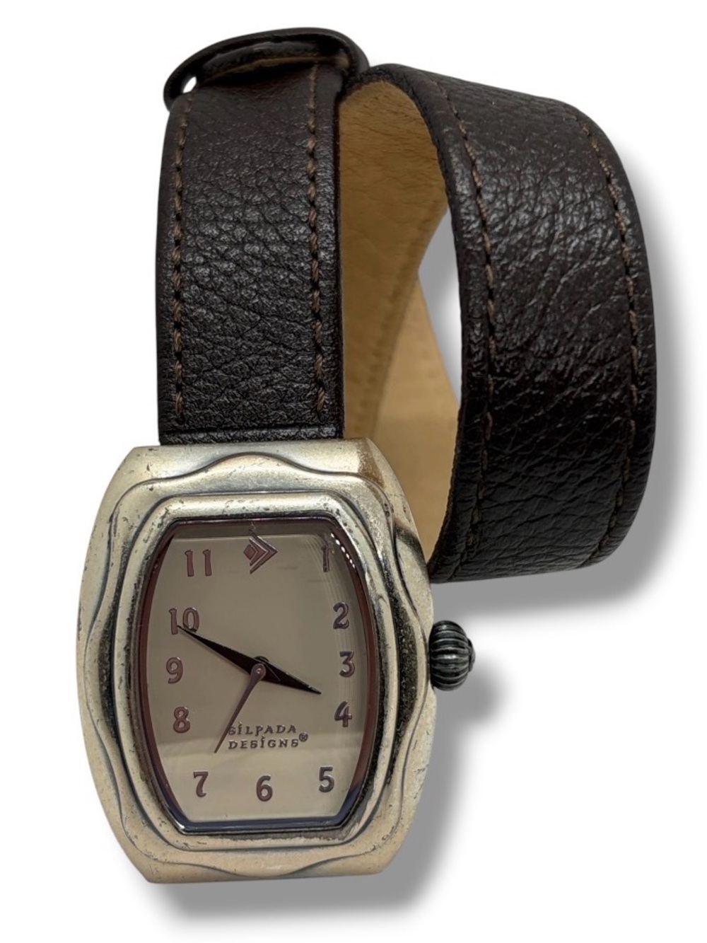Silpada SIlver Watch Double Wrap Brown Leather Strap Grunge 90s Western